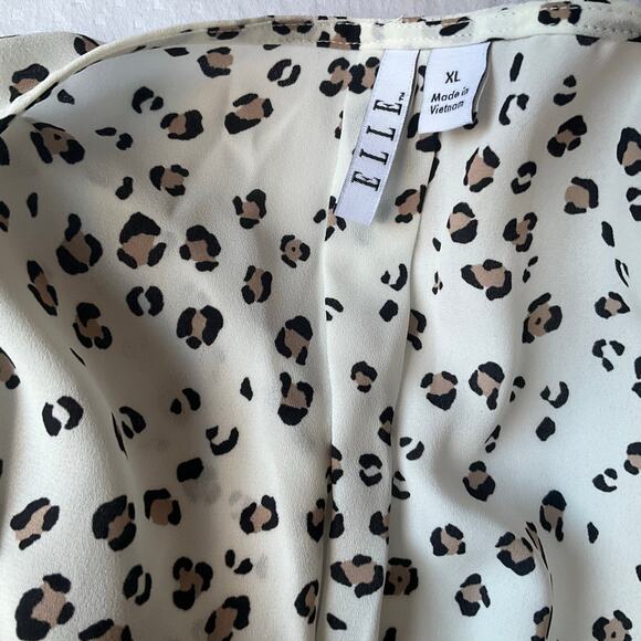 Elle Women’s 3/4 Sleeve Leopard Print Semi Sheer Blouse size XL, Off White - Picture 6 of 9
